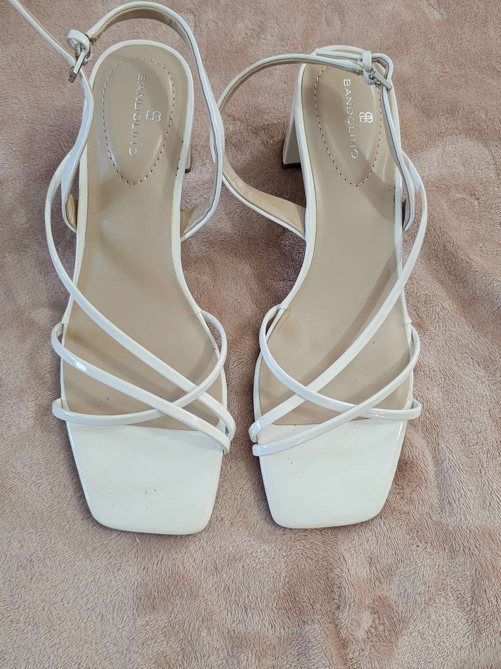 Bandolino White Strappy Slingback Block Heels